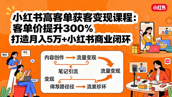 小红书高客单获客变现课程：客单价提升300%，打造月入10万+小红书商业闭环-紫橙资源网