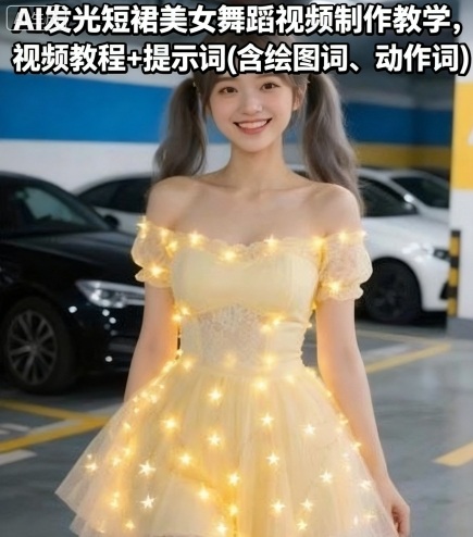 AI发光短裙美女舞蹈视频制作教学，视频教程+提示词(含绘图词、动作词)-紫橙资源网