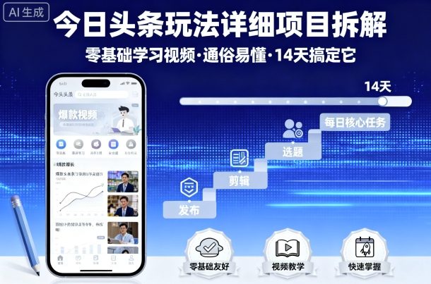 今日头条玩法详细项目拆解,零基础学习视频 通俗易懂 14天搞定它-紫橙资源网