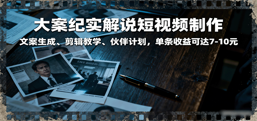 大案纪实解说短视频制作，文案生成、剪辑教学、伙伴计划，单条收益可达7-10元-紫橙资源网