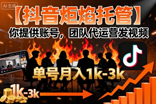 【抖音炬焰托管】你提供账号,团队代运营发视频,单号月入1k+-紫橙资源网