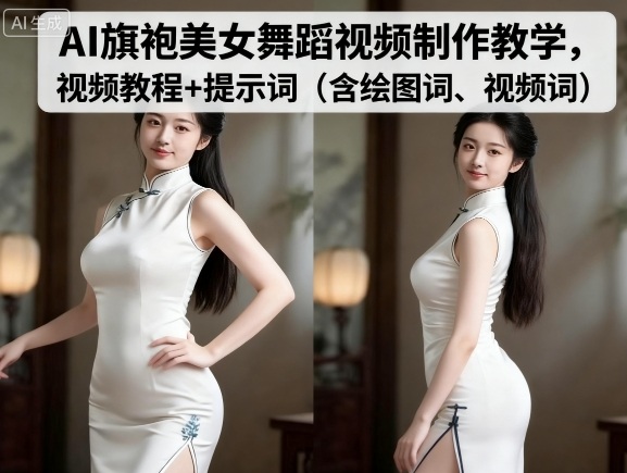 AI旗袍美女舞蹈视频制作教学，视频教程+提示词（含绘图词、视频词）-紫橙资源网