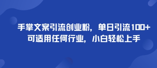 手掌文案引流创业粉，单日引流100+，可适用任何行业，小白轻松上手-紫橙资源网