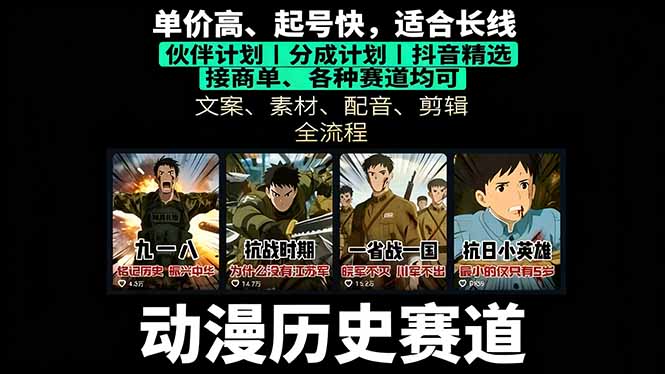 历史动漫赛道撸分成:起号、文案、素材、配音、剪辑,单视频收益破万-紫橙资源网