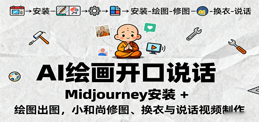 AI绘画开口说话,Midjourney安装 + 绘图出图,小和尚修图、换衣与说话视频制作-紫橙资源网