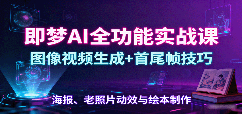 即梦AI全功能实战课：图像视频生成+首尾帧技巧，海报、老照片动效与绘本制作-紫橙资源网