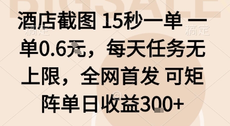 酒店截图15秒一单，一单0.6米，每天任务无上限，全网首发可矩阵单日收益3张-紫橙资源网