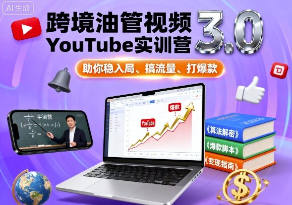 跨境油管视频YouTube实训营3.0，助你稳入局、搞流量、打爆款-紫橙资源网