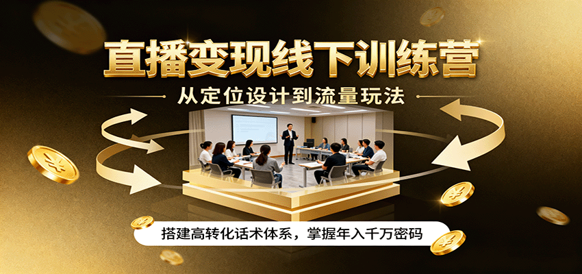 直播变现线下训练营，从定位设计到流量玩法，搭建高转化话术体系，掌握年入千万密码-紫橙资源网