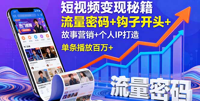 短视频变现秘籍，流量密码+钩子开头+故事营销+个人IP打造，单条播放百万+-紫橙资源网