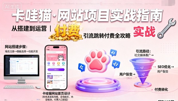 卡哇猫·网站项目，网站搭建与运营以及引流跳转付费-紫橙资源网