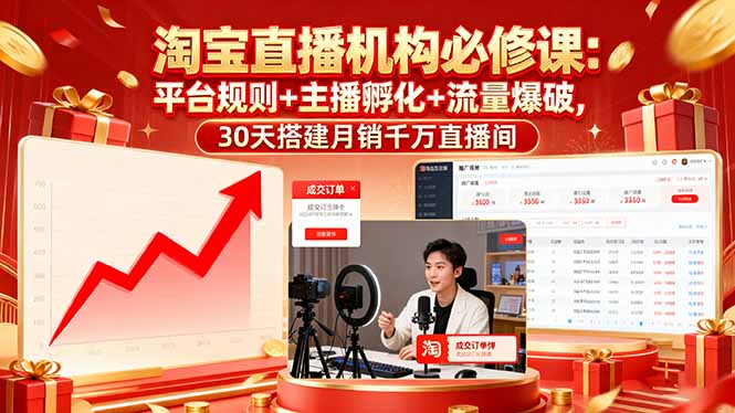 淘宝直播机构必修课:平台规则/主播孵化/流量爆破,30天搭建月销千万直播间-紫橙资源网
