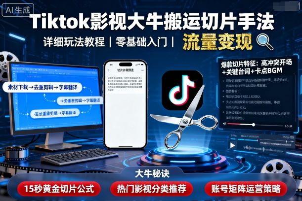 Tiktok影视大牛搬运切片手法，详细玩法教程-紫橙资源网