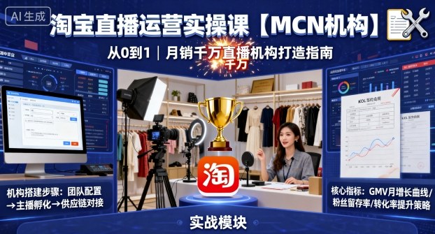 淘宝直播运营实操课【MCN机构】，从0到1做一家月销千W的直播机构-紫橙资源网