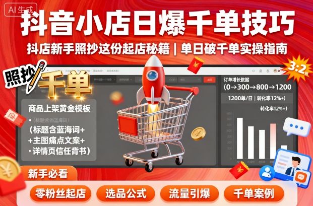 抖音小店日爆千单技巧，抖店新手照抄这份起店秘籍，单日破千单-紫橙资源网