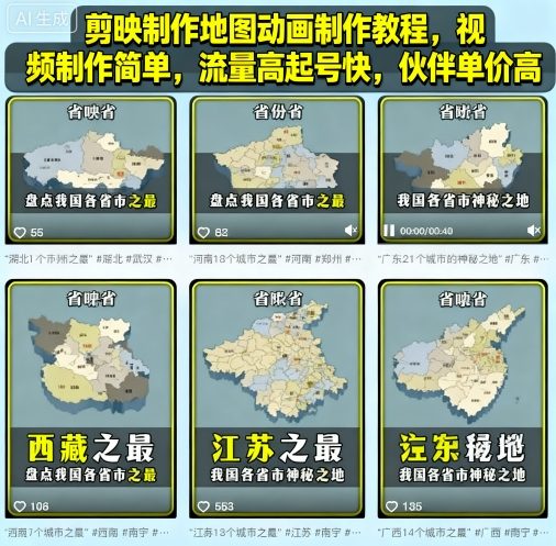 剪映制作地图动画制作教程,视频制作简单,流量高起号快,伙伴单价高-紫橙资源网