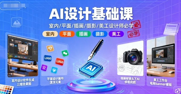 AI设计基础课，室内、平面、插画、摄影、美工设计师必学的-紫橙资源网