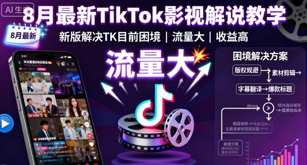 8月最新TikTok影视解说教学，新版解决TK目前困境，流量大，收益高-紫橙资源网