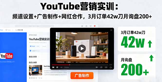 YouTube营销实训:频道设置+广告制作+网红合作,3月订单42w刀月询盘200+-紫橙资源网