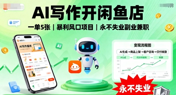 AI写作开闲鱼店，一单5张，暴利风口项目，永不失业副业兼职【全网首发】-紫橙资源网