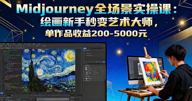 Midjourney全场景实操课：绘画新手秒变艺术大师，单作品收益200-5000元-紫橙资源网
