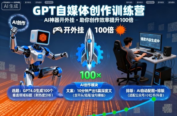GPT自媒体创作训练营：AI神器开外挂，助你创作效率提升100倍-紫橙资源网