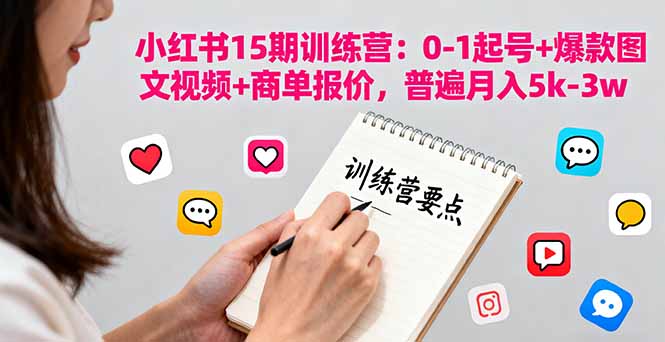 小红书15期训练营：0-1起号+爆款图文视频+商单报价，普遍月入5k-3w-紫橙资源网