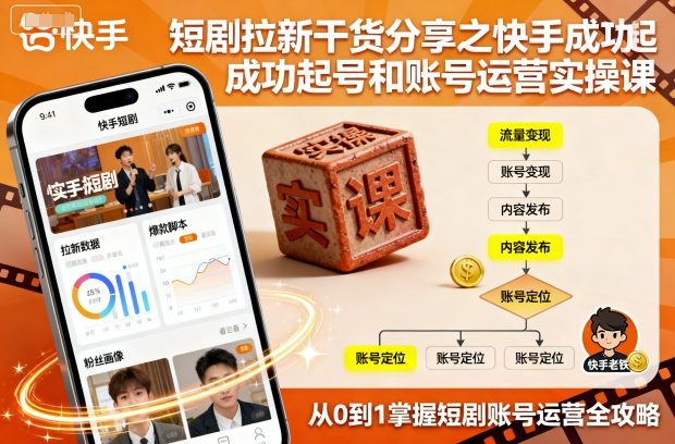 短剧拉新干货分享之快手成功起号和账号运营实操课-紫橙资源网