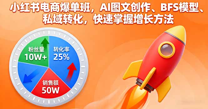 小红书电商爆单班，AI图文创作、BFS模型、私域转化，快速掌握增长方法-紫橙资源网