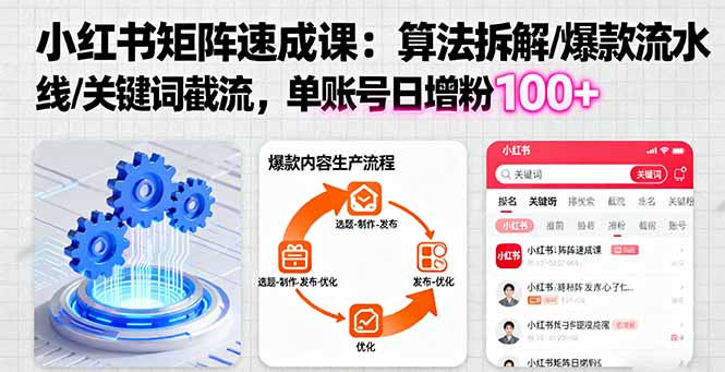 小红书矩阵起号速成课：算法拆解/爆款流水线/关键词截流 单账号日增粉100+-紫橙资源网