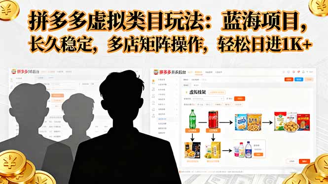 拼多多虚拟类目玩法,蓝海项目,长久稳定,多店矩阵操作,轻松日进1K+-紫橙资源网