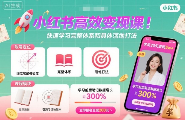 小红书高效变现课，快速学习小红书完整体系和具体落地打法-紫橙资源网