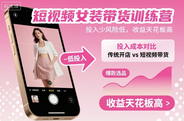 短视频女装带货训练营，投入少风险低，收益天花板高-紫橙资源网