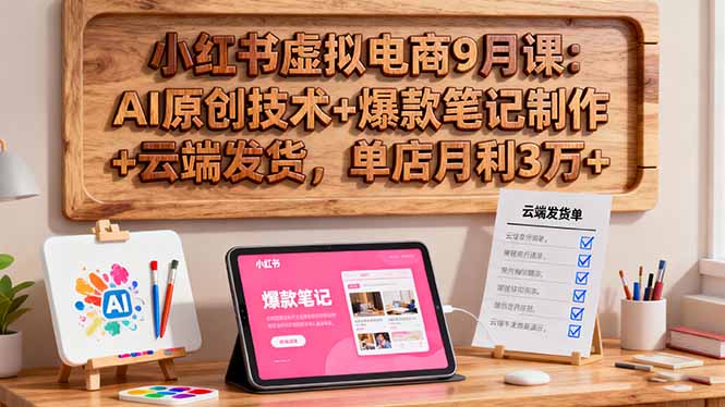 小红书虚拟电商9月课：AI原创技术+爆款笔记制作+云端发货，单店月利3万+-紫橙资源网