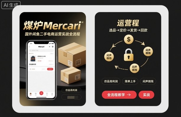 煤炉Mercari国外闲鱼二手电商运营实战全流程,仿品高利润,简单上手,闷声搞钱-紫橙资源网
