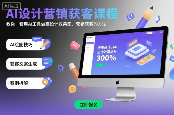 AI设计营销获客课程，教你一套用AI工具做画设计效果图，营销获客的方法-紫橙资源网