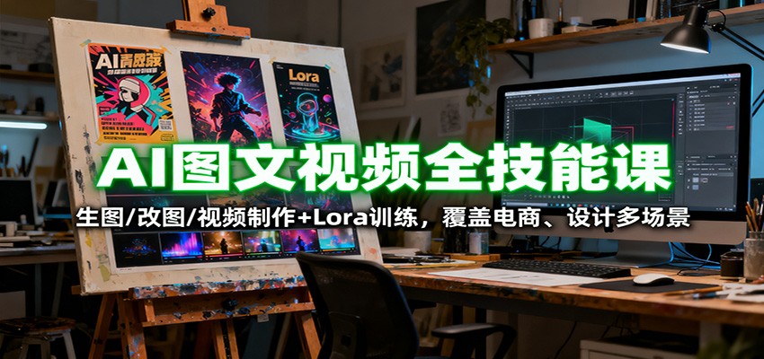 AI图文视频全技能课:生图/改图/视频制作+Lora训练,覆盖电商 、设计多场景-紫橙资源网
