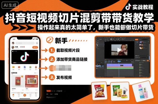 抖音短视频切片混剪带货教学，操作起来真的太简单了，新手也能做切片带货-紫橙资源网