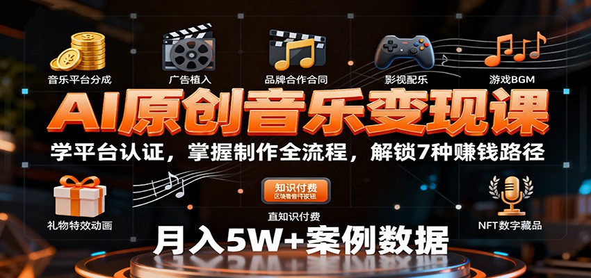 AI原创音乐变现课：学平台认证，掌握制作全流程，解锁7种赚钱路径-紫橙资源网