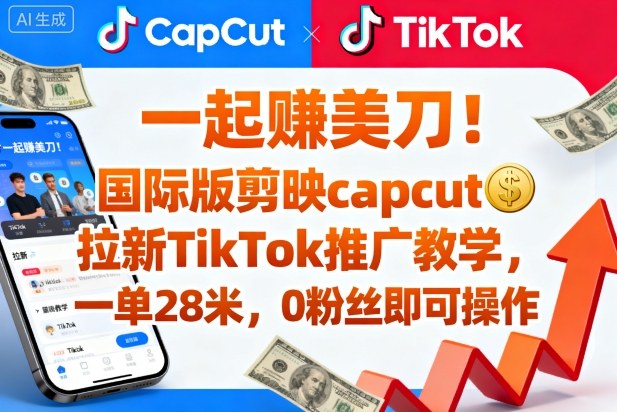 一起賺美刀！国际版剪映capcut拉新TikTok推广教学，一单28米，0粉丝即可操作（附推广入口和教学）-紫橙资源网