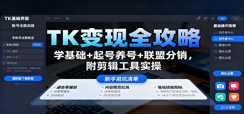 TK变现全攻略:学基础+起号养号+联盟分销,附剪辑工具实操-紫橙资源网