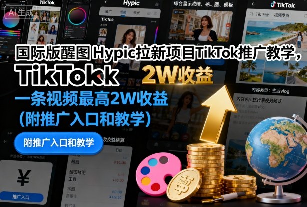 国际版醒图Hypic拉新项目TikTok推广教学，一条视频最高2W收益（附推广入口和教学） - 冒泡网