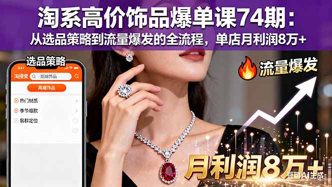 淘系高价饰品爆单课74期：从选品策略到流量爆发的全流程，单店月利润8万+-紫橙资源网