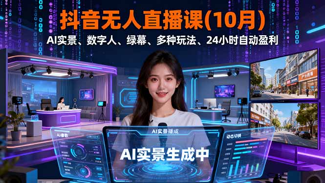 抖音无人直播课(10月),AI实景、数字人、绿幕、多种玩法、24小时自动盈利-紫橙资源网
