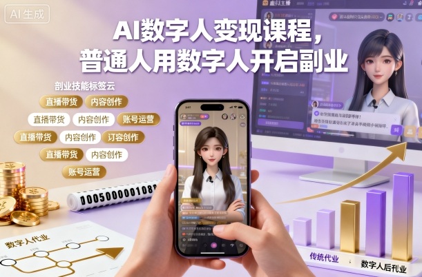 AI数字人变现课程,普通人用数字人开启副业-紫橙资源网