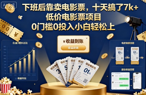 下班后靠卖电影票，十天搞了7k+，低价电影票项目，0门槛0投入小白轻松上手-紫橙资源网