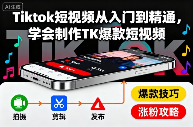 Tiktok短视频从入门到精通，学会制作TK爆款短视频-紫橙资源网