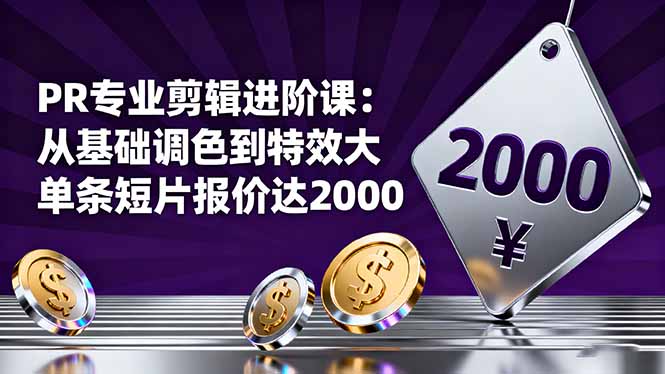 PR专业剪辑进阶课：从基础调色到特效大片的进阶技能，单条短片报价达2000-紫橙资源网