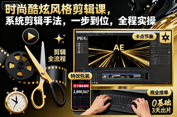 时尚酷炫风格剪辑课，系统剪辑手法，一步到位，全程实操-紫橙资源网