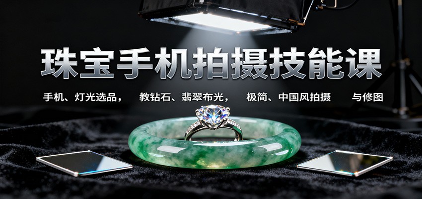 珠宝手机拍摄技能课:手机、 灯光选品，教钻石、翡翠布光，极简、中国风拍摄与修图-紫橙资源网